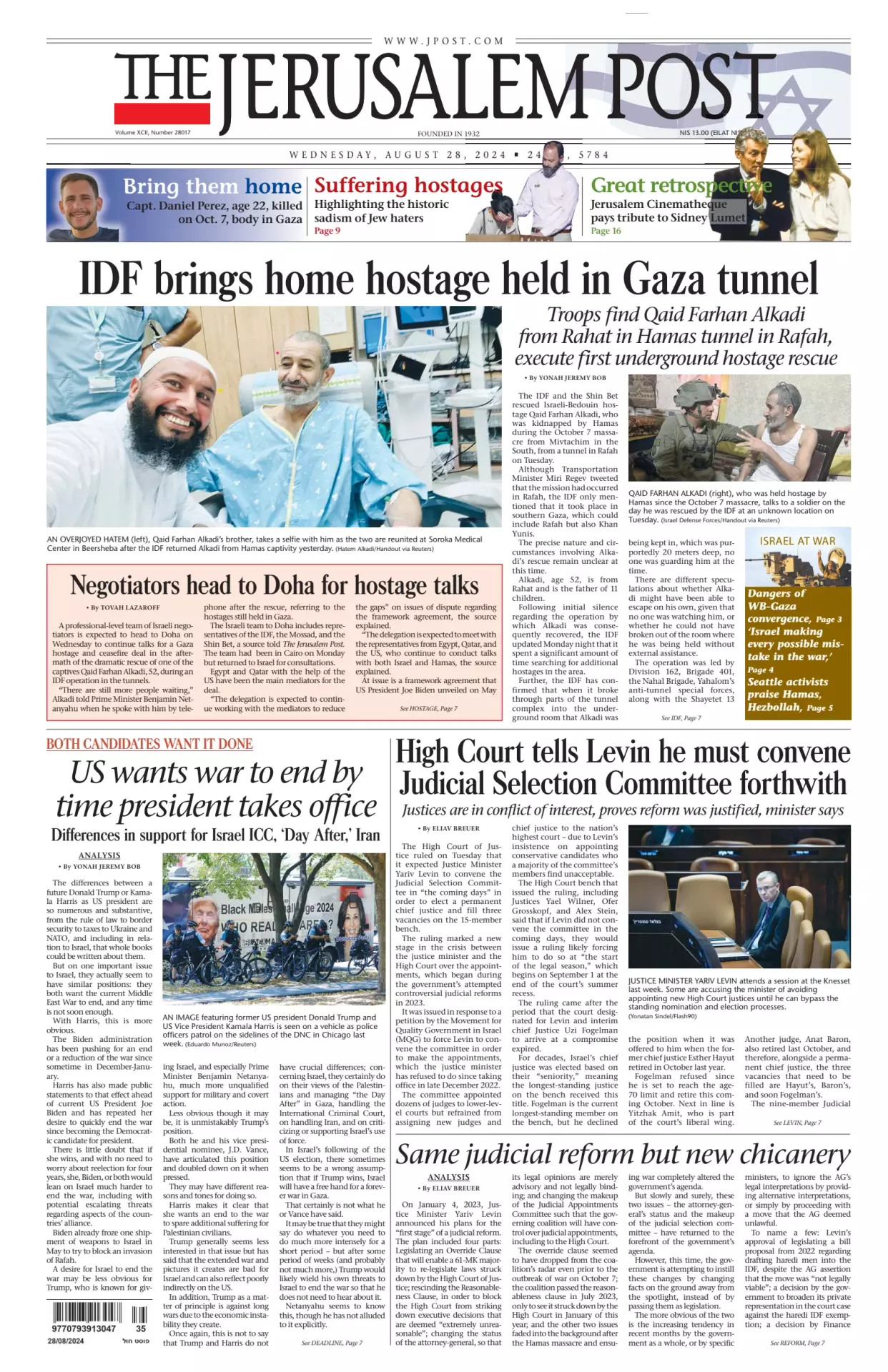 Prima-pagina-the jerusalem post-edizione-di-oggi-28-08-2024